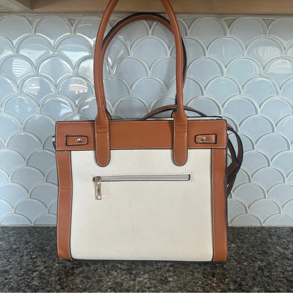 Simply Noelle Cream & Tan Pebbled Vegan Leather Crossbody Satchel